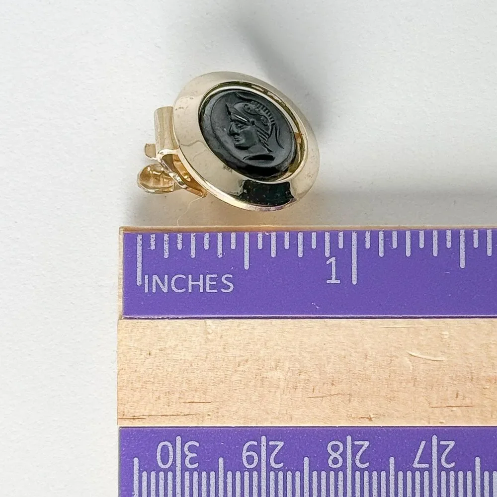 Vintage Roman Emperor Cufflinks Tie Clip Set Gold Tone